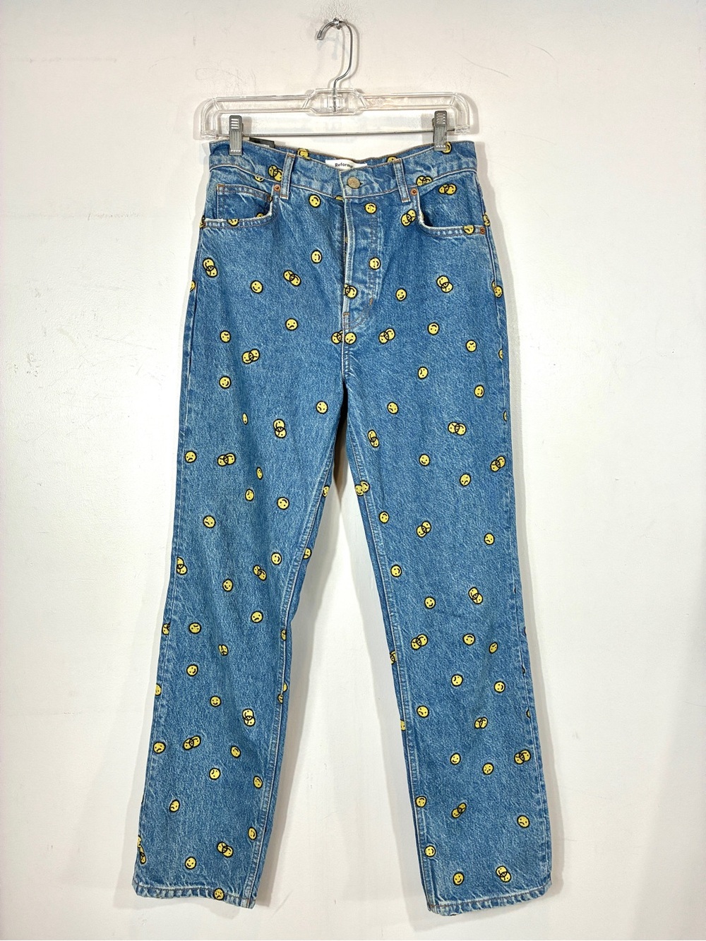 Reformation Mixed Emotions High Rise Straight Jeans Smiley Face Size 4 - Picture 2 of 9